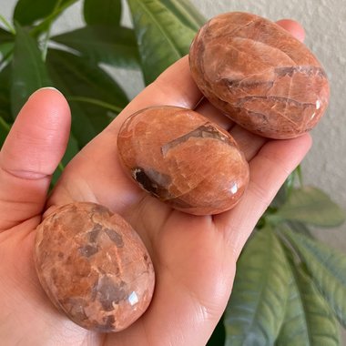 Peach Moonstone and Smoky Quartz Palm Stone